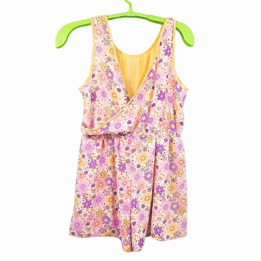Lilt Floral Sleeveless Romper Size XXXL (22.5) Yellow Purple Pink Retro Print